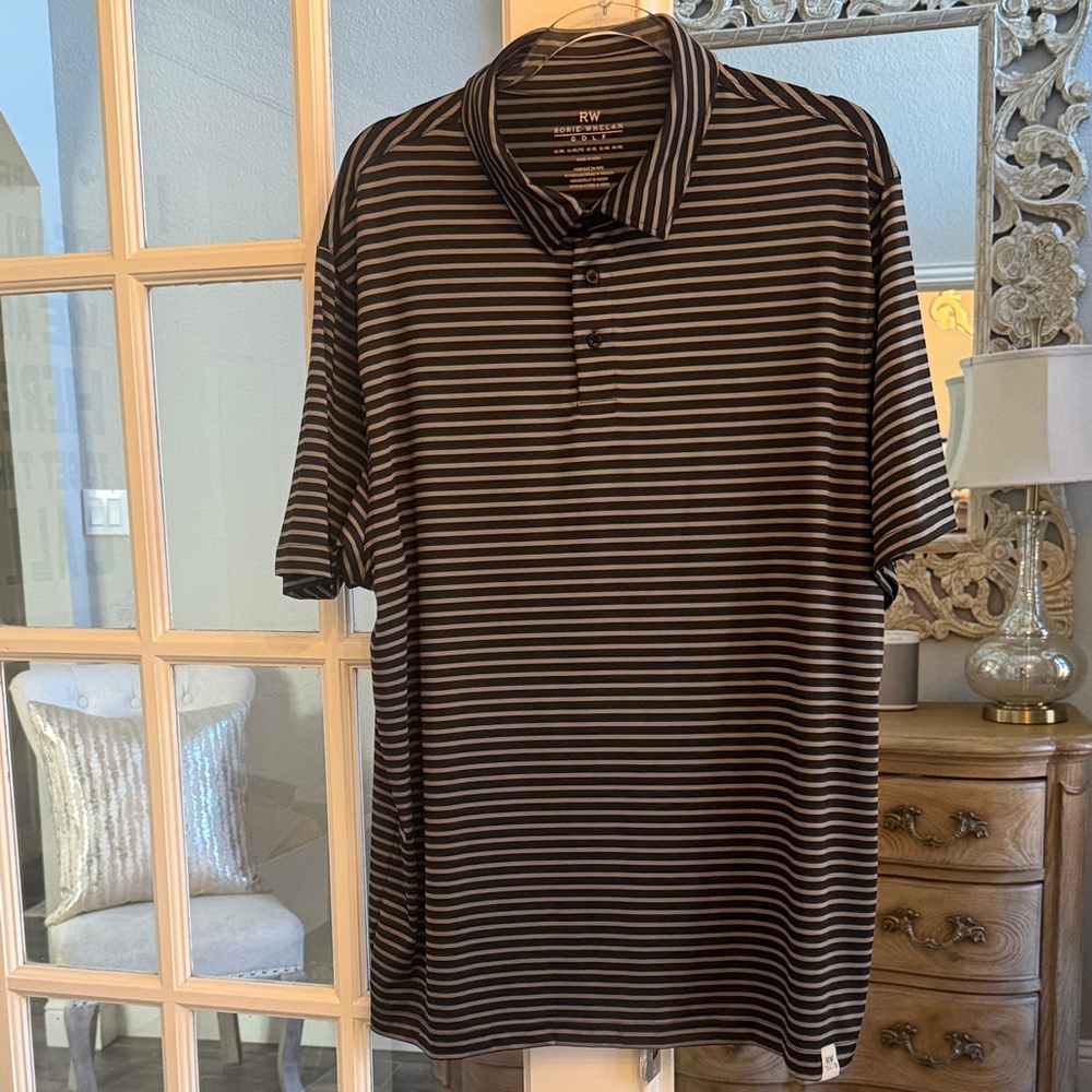 Black and Gray Striped Men's Golf Shirt XXL